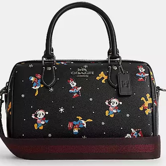 ❤️NWT DISNEY X COACH ROWAN SATCHEL BAG W/ HOLIDAY PRINT - Picture 5 of 14